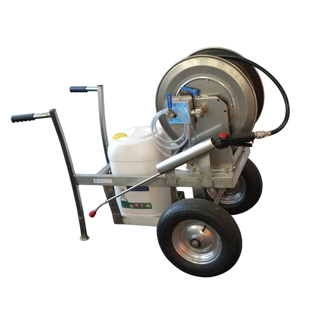 Sanigene HD Trolley Mounted Disinfection Sprayer c/w Single Drum Storage and Manual Hose Reel